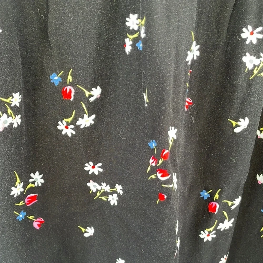 LOFT Black Casual Floral Side Tie Sundress Long Sleeves Medium Petite